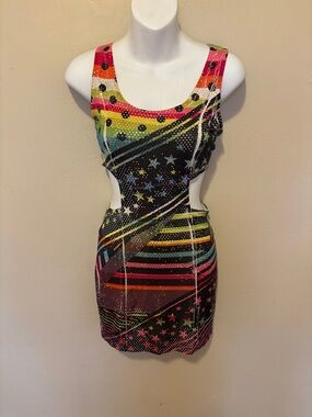 Cutout Mini Dress in Vibrant Multicolor Star & Stripe Print